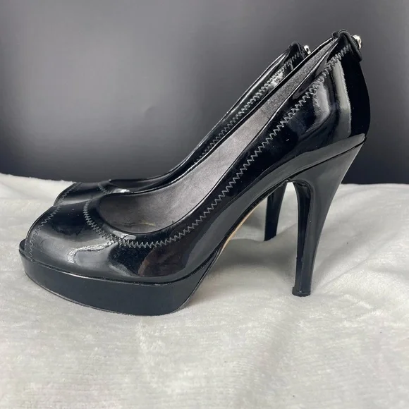 Stuart Weitzman Patent Leather Peep Toe Platform Heels Made in Spain Size 5.5 - Picture 5 of 9